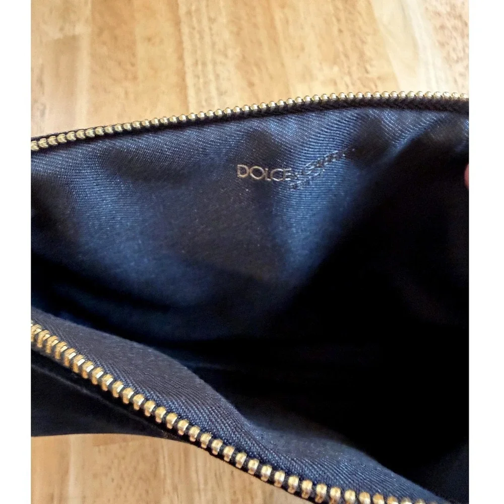 Dolce & Gabbana Beauty Black Velvet Makeup Bag Cosmetic Pouch Gold Zipper Clutch
